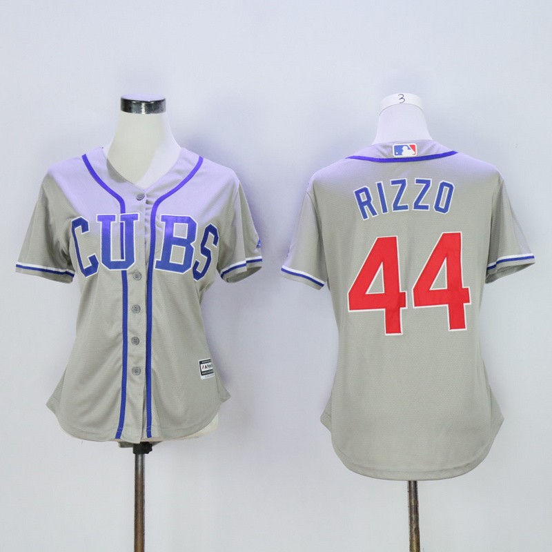 Women Chicago Cubs #44 Rizzo CUBS Grey MLB Jerseys